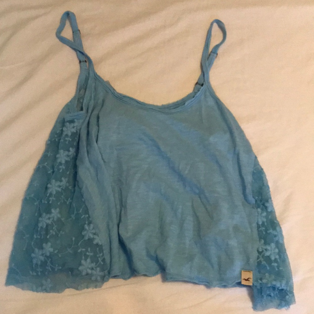 Blue Mesh Back Crop Top